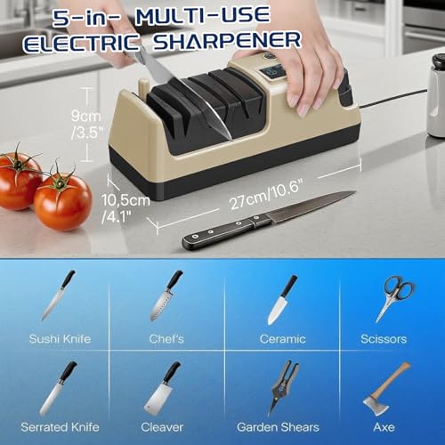 Light Gold 5-in-1 Electric Knife Sharpener for Kitchen & Scissors
