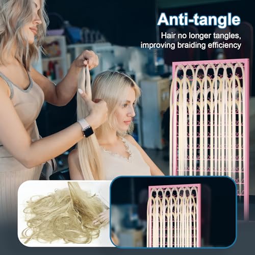 Portable Braiding Hair Rack with Wheels & Storage Drawers,2-Sided 288 Pegs,Hair Extension Holder Hanger for Braiding Hair Separator Stand Display,Hair Rack with Stylist Hair braiding Tools£¨Pink£©