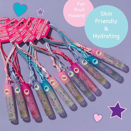 12pc Lip Gloss Necklace, Fruit Flavored Lip Gloss Set, Value Pack, Teen Girls Party Favors, Non Toxic Lip Gloss Necklaces For Girls