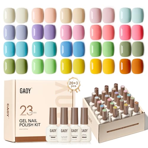 GAOY 23-Piece Gel Nail Polish Kit Pastel Macaron Colors with Top & Base Coats