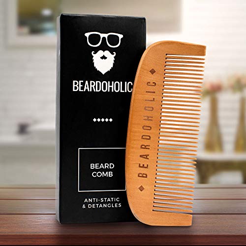 Beardoholic Beard Balm and Comb Set ? 100% All Natural, 100% Pearwood Hand Made Design ? Anti-Static, Eliminates Tangles and Ingrown Hairs, Itch and Dandruff ? Style Beard With Ease