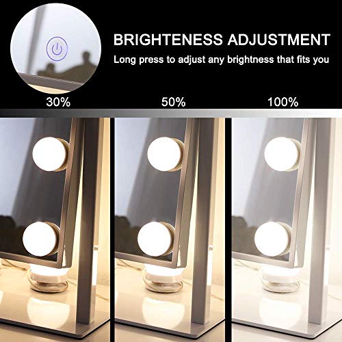 Lights Vanity Mirror, 14.5" L x 12" W LED Makeup Mirror with 9 LED Lights,3 Modes Light Modes&Touch Control Dimmable Tabletop Makeup Mirror,Detachable 10X Magnification,360¡ÆRotation (White)