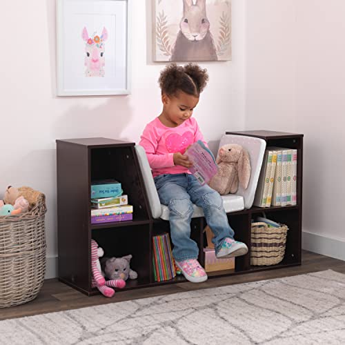 KidKraft Wooden Bookcase with Reading Nook & Gray Cushion - Espresso, 46.46x15.16x5.04 in