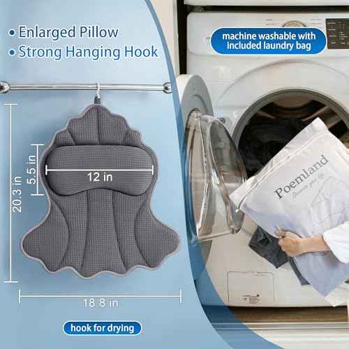 Bath Pillows for Tub, Luxury Bath Pillow Soft 4d Mesh, Bathtub Pillow with 6 Suction Cups, Ergonomic Bath Tub Pillows for Head and Neck, Bath Accessories for Women Relaxation Gifts (Grey)
