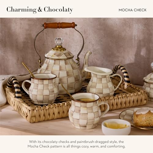 Enamel Creamer with Check Pattern - Brown and White Mocha Check - Kitchen Decor