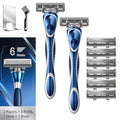 Men's 6-Blade Razor with Trimmer Handles & Refill Pack - Variation 2 Handles + 8 Refills + 1 Hook