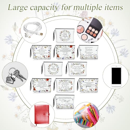 Talltalk Christian Makeup Bags Set of 10 – Bible Verse & Floral Design Travel Cosmetic Pouches for Women