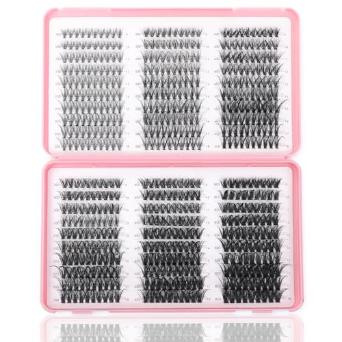 Lash Clusters Kit, 560 Pcs Eyelashes Clusters Kit 9-18mm Individual Lash Extension Kit D Curl Flufffy Wispy False Eyelashes (20D+30D+40D+50D+60D+80D, Lash Clusters)
