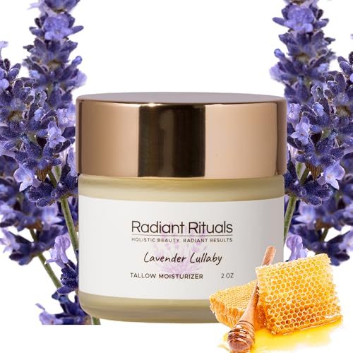Organic Grass-Fed Beef Tallow Balm w/ Raw Honey, Beeswax, Coconut Oil, Shea Butter, Jojoba Oil - Moisturizer Cream for Face - Non Toxic Skincare for Sensitive Dry Skin, Hydration - (Lavender)