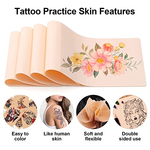 614Pcs Tattoo Practice Kit for Beginners with Fake Skin Sheets Ink Caps & Accessories