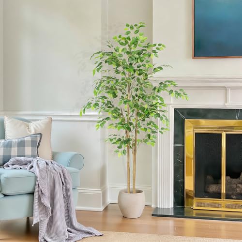 Nafresh 5ft Tall UV-Resistant Ficus Tree Artificial, Realistic Smooth Leaves, Indoor/Outdoor Faux Ficus