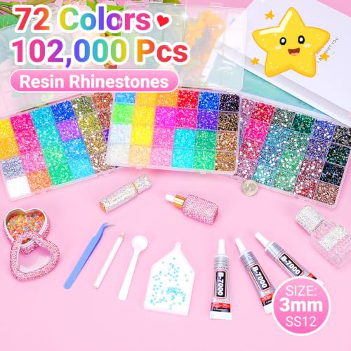 102,000 Pcs Rhinestone Bedazzling Kit with Glue - DIY Craft Jewelry & Decor