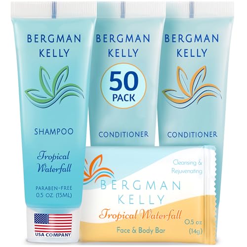 Bergman Kelly Tropical Waterfall Hotel Soap & Shampoo Conditioner Set 0.5 oz (50 Pack Each) - Travel Size Toiletries