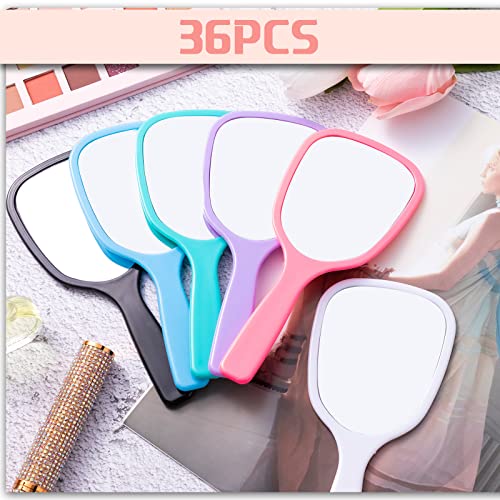 36Pcs Small Handheld Mirrors with Handle - 6 Bright Colors for Makeup & Travel - Vinsot