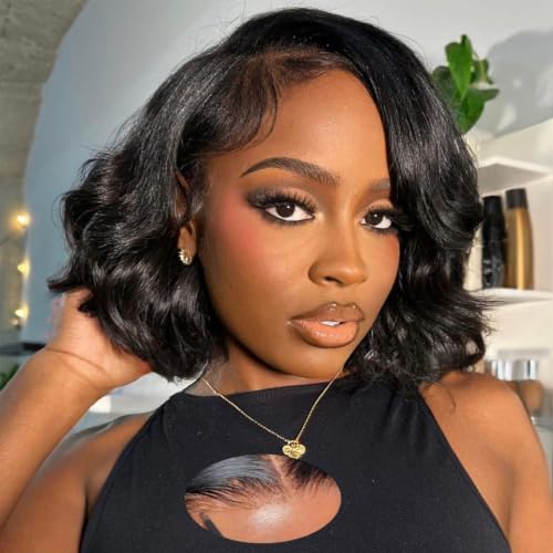 5x5 HD Lace Front Human Hair Wig for Black Women, Glueless Body Wave, 8 Inch