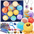 Space Themed Kids Bath Bombs Set with Surprise Gemstones - Organic, Safe & Educational 10 Pack