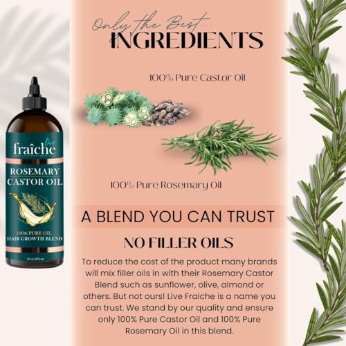 Live Fraiche Rosemary Castor Oil 16oz Pack of 2 for Hair Growth & Thickening
