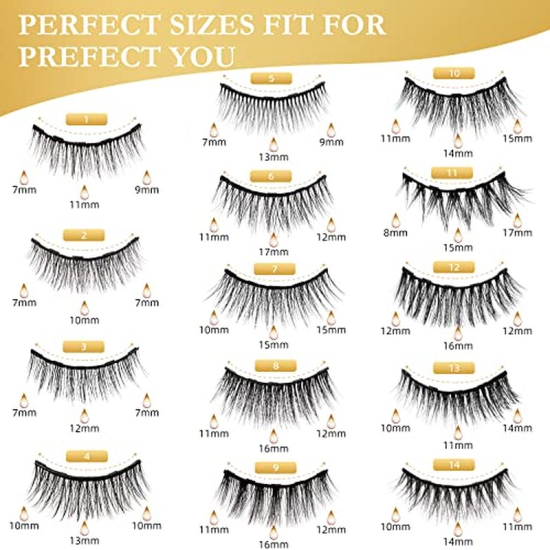 Magnetic Eyelashes, 14 Pairs False Lashes with 3 Tubes of Magnetic Eyeliner, Magnetic Lashes, Natural Look Kit with Tweezers, Reusable, No Glue