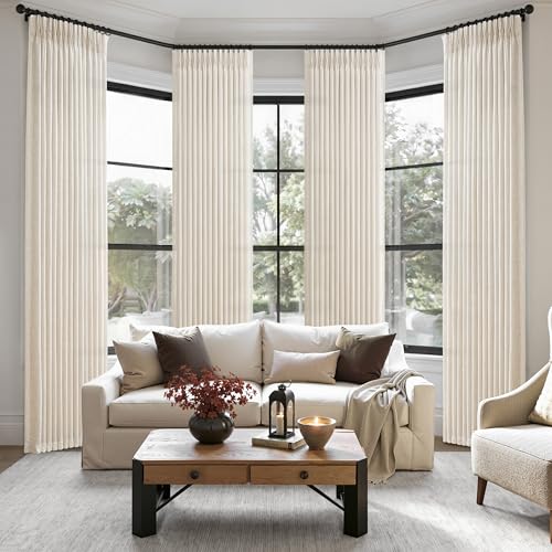 LuxuNap Birch 40W x 100L Linen Pleated Floor-to-Ceiling Curtains Set - 4 Panels