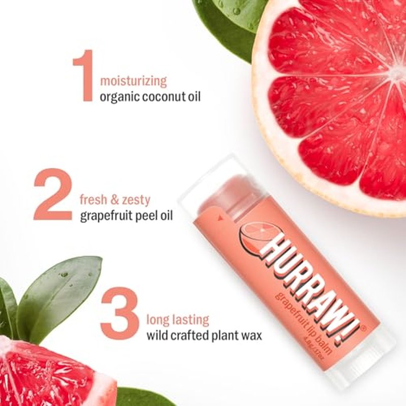 Hurraw! Grapefruit Lip Balm, 2 Pack: Organic, Certified Vegan, Cruelty and Gluten Free. Non-GMO, 100% Natural Ingredients. Bee, Shea, Soy and Palm Free. Made in USA