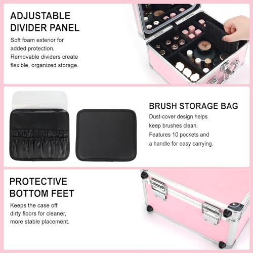 HAISKY Icy Pink Makeup Case with LED Mirror, Lockable Portable Vanity Organizer