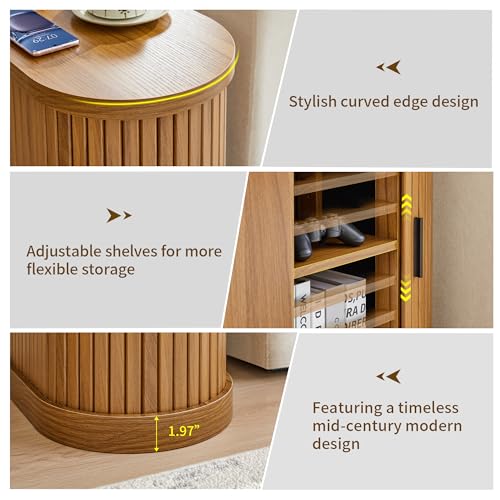 Mid-Century Modern Walnut Narrow End Table with Charging Station - Fluted Design