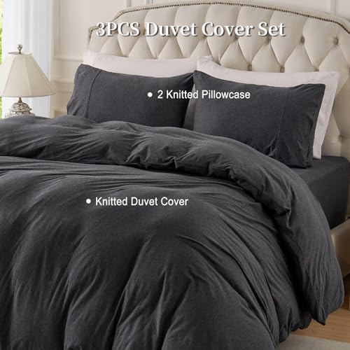 PURE ERA Heather Charcoal Grey Jersey Knit Duvet Cover Set Queen (No Comforter)