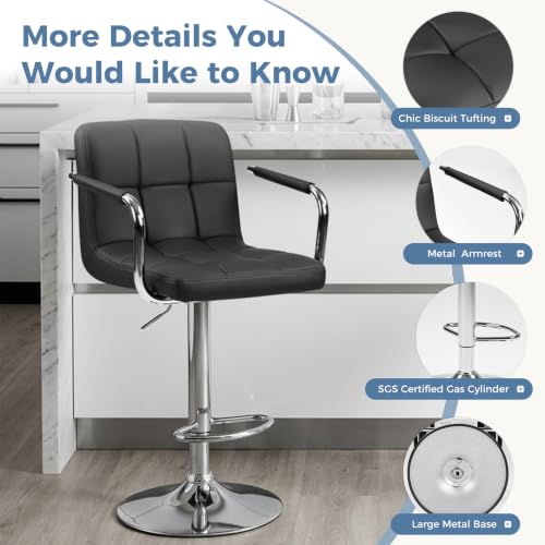 DUMOS Swivel Bar Stools Set of 2 - 24.2''-32.5'' Height, PU Leather, Black