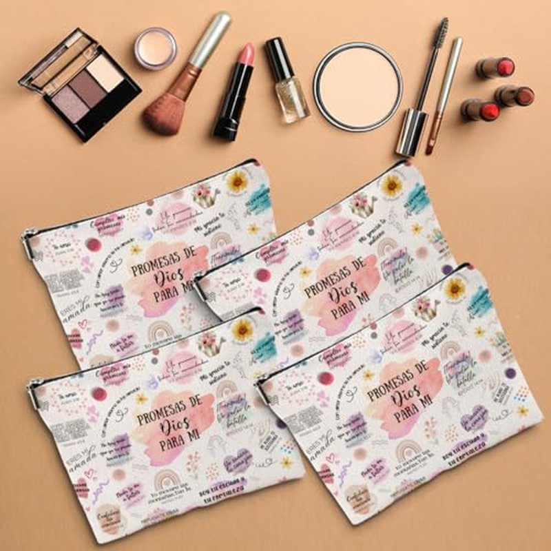 4 Piezas Vers?culos B?blicos En Espa?ol, Regalos Cristianos, Regalos Cristianos En Espa?ol, Spanish Christian Gifts for Women Pastor Wife Prayer Friend Makeup Bag Religious Gifts Faith Cosmetic Bag