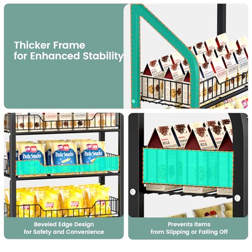 60cm Black 5-Tier Snack Display Rack with Hooks & Wheels - Retail & Home Organizer