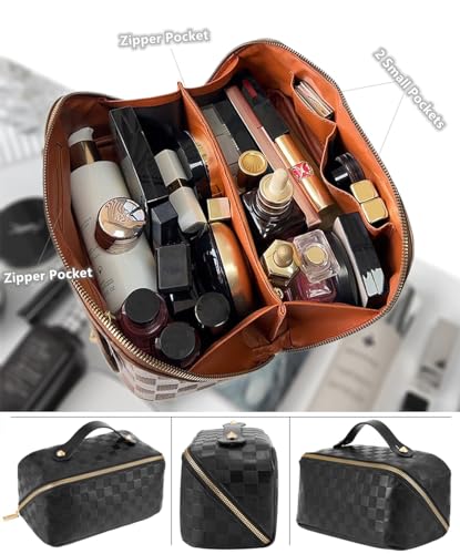 Travel Makeup Bags Set - Large Waterproof Cosmetic Organizer with Handle - Black Variation
