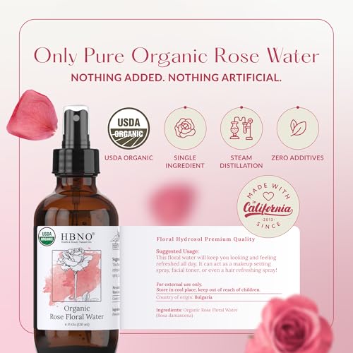 Organic Rose Water Face & Hair Mist - Pack of 3 - 4 Fl Oz Each, USDA Certified