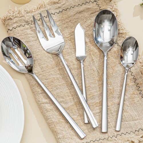 45-Piece Silverware Set with Serving Utensils - Forged Flatware Cutlery, Silver Variation