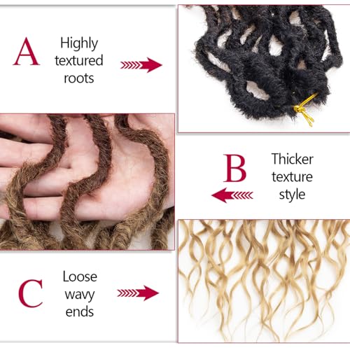 Faux Locs Crochet Hair 18 Inch - Goddess Wavy Locs 6 Packs - Lightweight Synthetic Braids