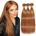 Yuksoocosh Light Brown #30 Human Hair Bundles 8-30 Inch Straight Brazilian Virgin Hair