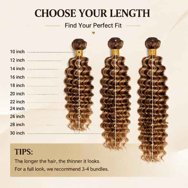 P4/27 Ombre Brown Deep Wave Human Hair Bundles 10-14 Inch - Brazilian Virgin Hair