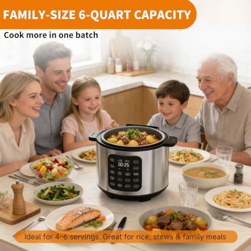 Electric Pressure Cooker 6 Qt 9-in-1 Multi-Function Slow Cooker & Steamer - Silver