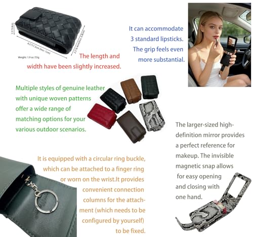 AgentMoon Leather Lipstick Pouch with Mirror & Hidden Magnetic Clasp - 09 Dark Coffee