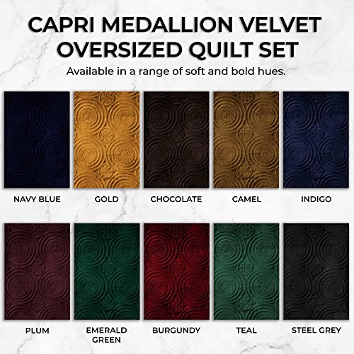 Queen Burgundy Velvet Quilt Set - Capri Medallion Luxury Bedding