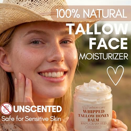 Whipped Beef Tallow and Honey Face Balm - Unscented, 4oz for Sensitive Skin