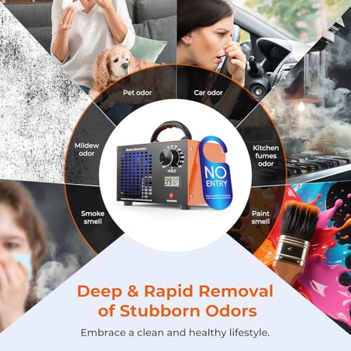 Orange Ozone Generator 160,000mg/h with Temp & Humidity Display - Large Space Air Purifier & Odor Remover