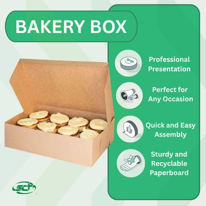 Kraft Bakery Box 14x10x4 Inches - Non-Window, Disposable Pastry & Cake Packaging, 100 Pack