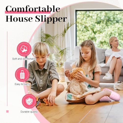 Kids Disposable Non-Slip Pink Slippers Small 6 Pairs for Children Ages 4-8