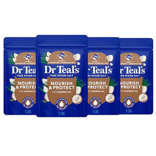 Dr Teal's Nourish & Protect Epsom Salt Soak with Coconut Oil, 3 lb (Pack of 4)