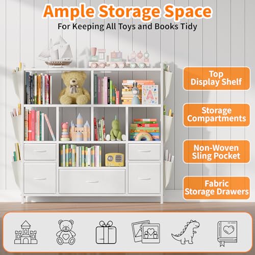 Kids Toy Storage Organizer with Drawers and Side Pockets - White