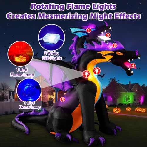 7FT Halloween Inflatable Dragon Decoration - Purple Two-Headed Outdoor Blowup