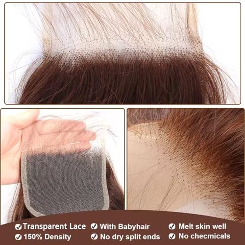 10 Inch Brown Straight Human Hair Lace Frontal Closure - Pre Plucked Baby Hair, 4x4 HD Swiss Lace, Brazilian Virgin