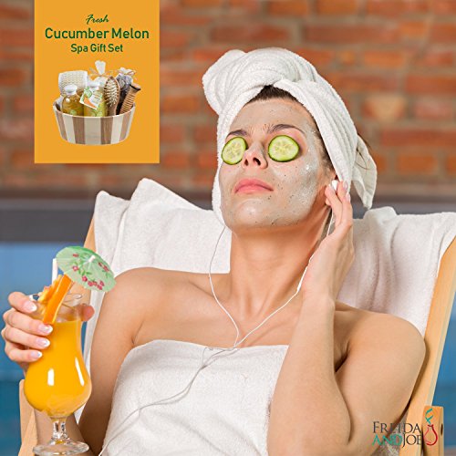 Wooden Massage & Reflexology Kit for Women at-Home Spa Kit for All-Over Body Relaxation & Rejuvenation with Fresh Cucumber Melon Aromatherapy Bath & Body Set Gift ? Mother's Day Gift for Mom