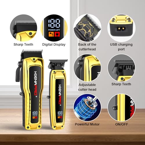 HIENA PRO Professional Hair Clipper Set for Men, Cordless Barber Clipper Set and Trimmer Kit, Electric Hair Cutting Tools with USB Rechargeable, Perfect Gifts for Men