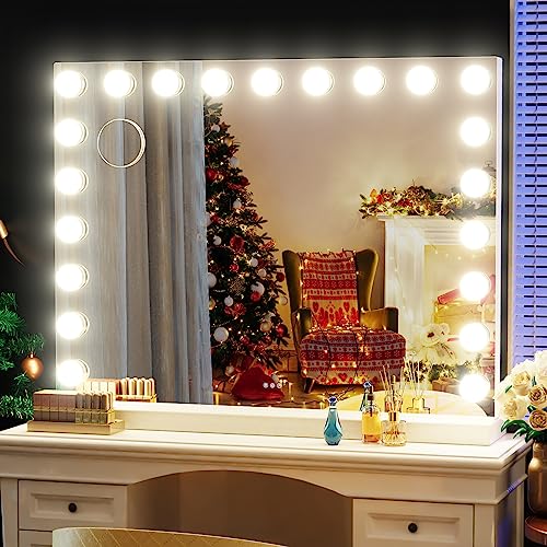 Gvnkvn 18 Bulb White Hollywood Vanity Mirror 32x24 with LED Lights, Touch Control, USB & Type-C Charging